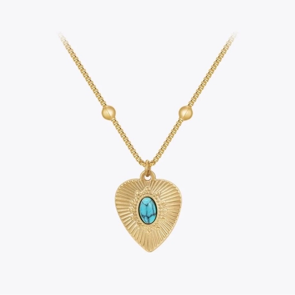 NEW Lucky Brand Style 18K Gold Plated Turquoise Heart Boho Pendant Necklace